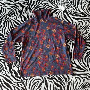 Hunt club horse riding equestrian turtle neck long sleeve shirt cotton top sz L